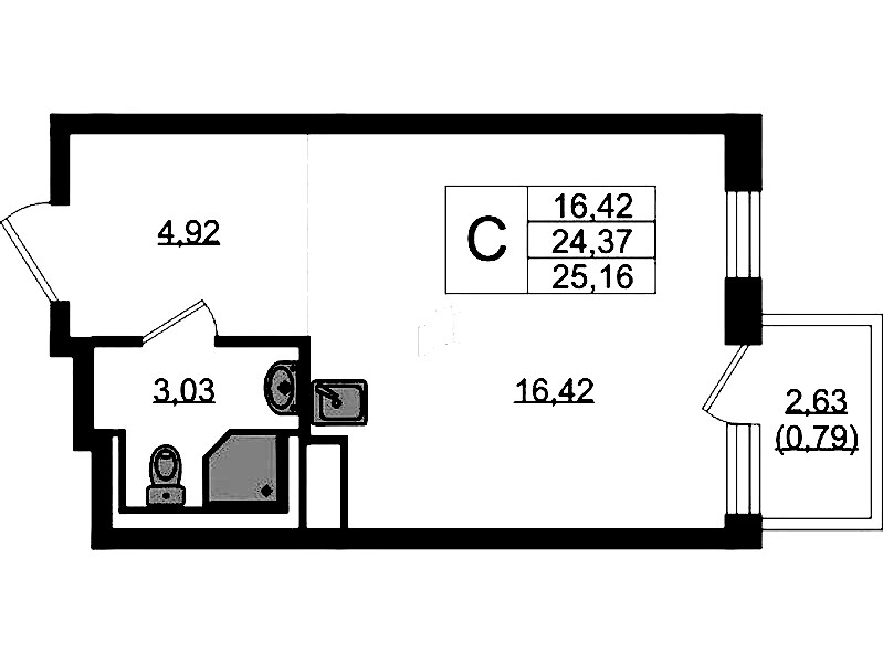 Квартира студия 25.16 м², 3/12 эт., ЖК «Новые Лаврики»